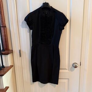 Ann Taylor Black Ruffle-Front Cap Sleeve Mini Dress
